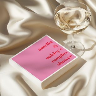 Bright Pink and Red Modern Custom Couples Shower Napkins