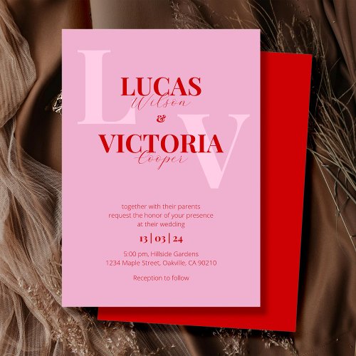 Bright pink and red wedding invitation