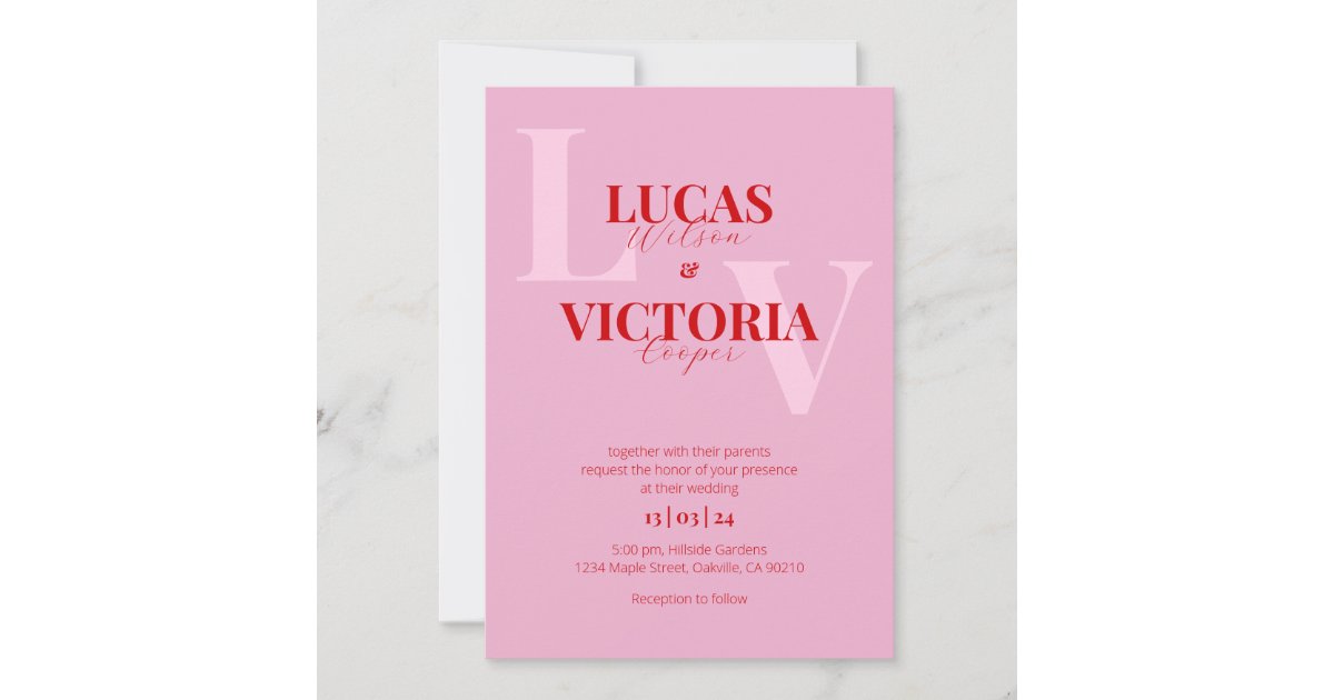 Bright pink and red wedding invitation | Zazzle