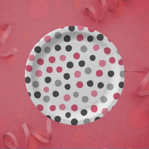 Bright Pink and Soft Grey Confetti Paper Plates