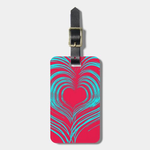 Bright Pink and Turquoise Abstract Heart Luggage Tag