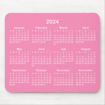 Bright Pink And White 2024 Calendar Mouse Pad by pinkgifts4you at Zazzle
