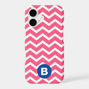 Bright Pink and White Chevron Pattern Monogram iPhone 17 Case