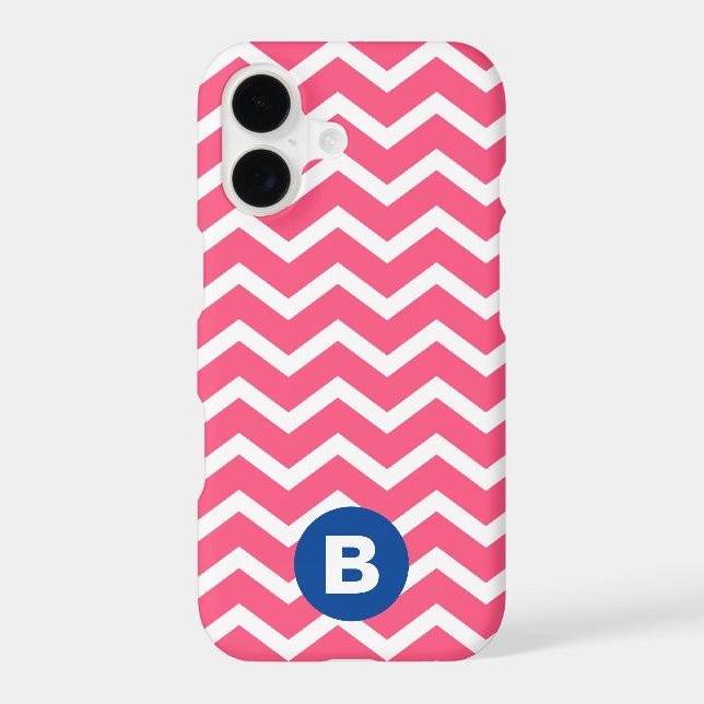 Bright Pink and White Chevron Pattern Monogram Case-Mate iPhone Case (Back)