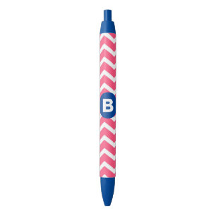 Bright Pink and White Chevron Pattern Monogram Pen