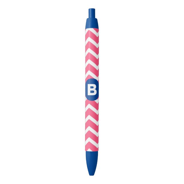Bright Pink and White Chevron Pattern Monogram Pen (Front Vertical)