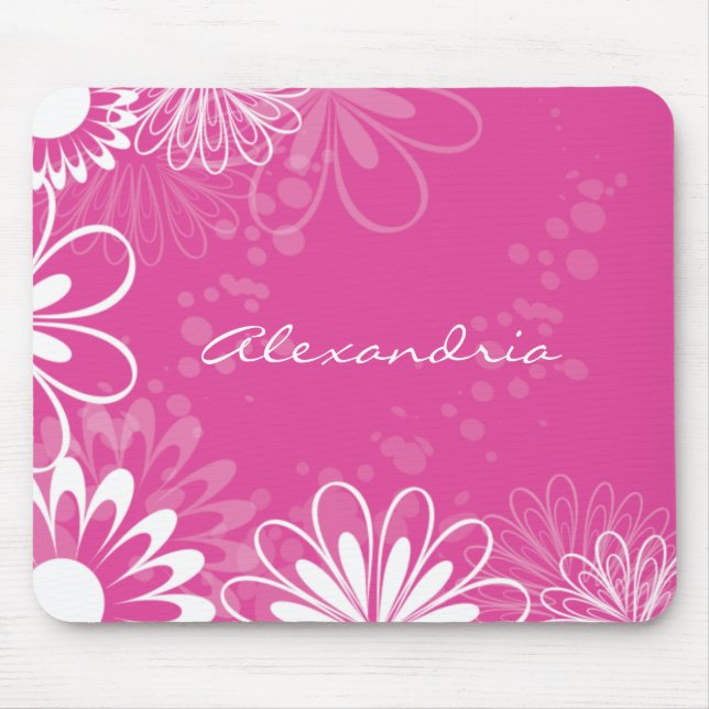 Bright Pink and White Floral Mousepad (Front)