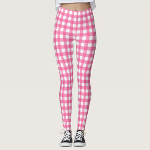 Bright Pink and White Gingham Leggings