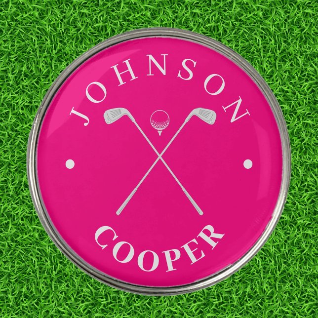 Bright Pink and White Golf Clubs Custom Name Golf Ball Marker (Creator Uploaded)