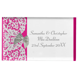 Bright pink and white lace  traditional wedding place card holder