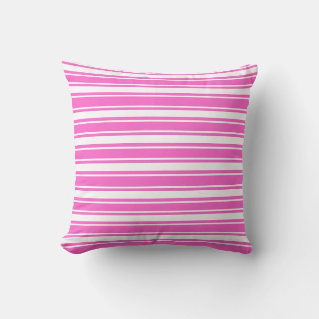 Bright Pink and white Striped Throw Pillow (Front)