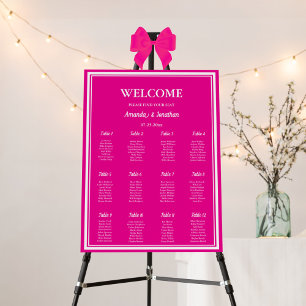 Bright Pink and White Wedding Table Seating Chart Foam Board