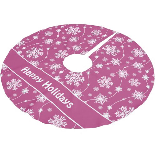 Bright Pink and Winter White Snowflake Monogram Brushed Polyester Tree Skirt