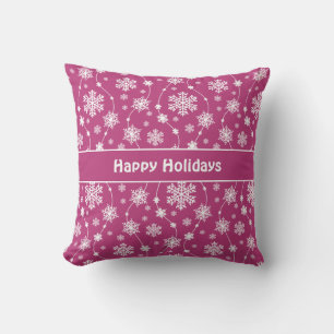 Bright Pink and Winter White Snowflake Pattern Throw Pillow