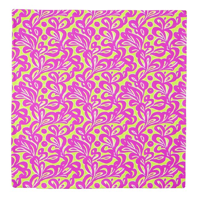 Bright Pink and Yellow Botanical  Duvet Cover (Front)
