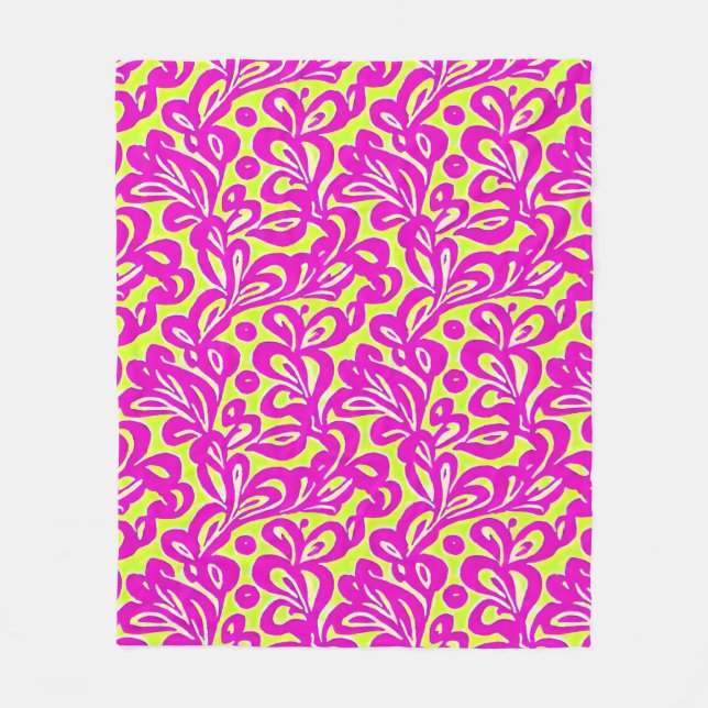 Bright Pink and Yellow Botanical Fleece Blanket (Front)