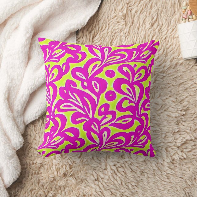 Bright Pink and Yellow Botanical Throw Pillow (Blanket)