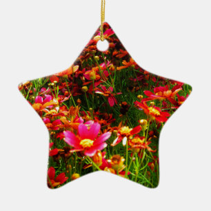 Bright pink and yellow Daisy Wild flowers Ceramic Ornament
