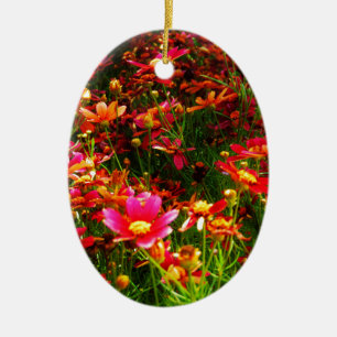 Bright pink and yellow Daisy Wild flowers Ceramic Ornament