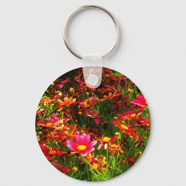 Bright pink and yellow Daisy Wild flowers Keychain (Front)