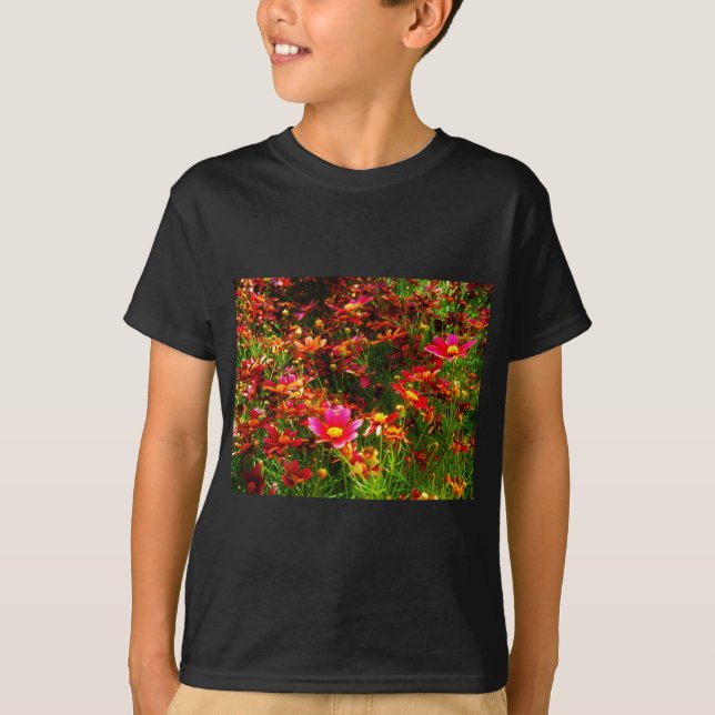 Bright pink and yellow Daisy Wild flowers T-Shirt (Front)