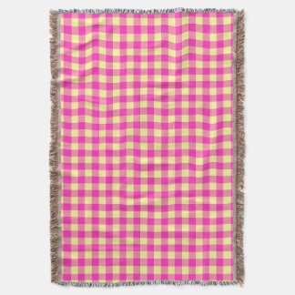 Bright Pink and Yellow Gingham Checkerboard  Throw Blanket