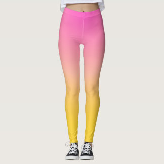 Bright Pink and Yellow Ombre Gradient Leggings