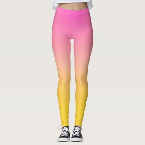 Bright Pink and Yellow Ombre Gradient Leggings