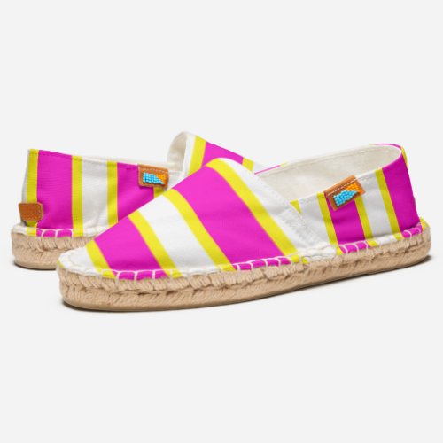 Bright Pink and Yellow Stripes on White Espadrilles