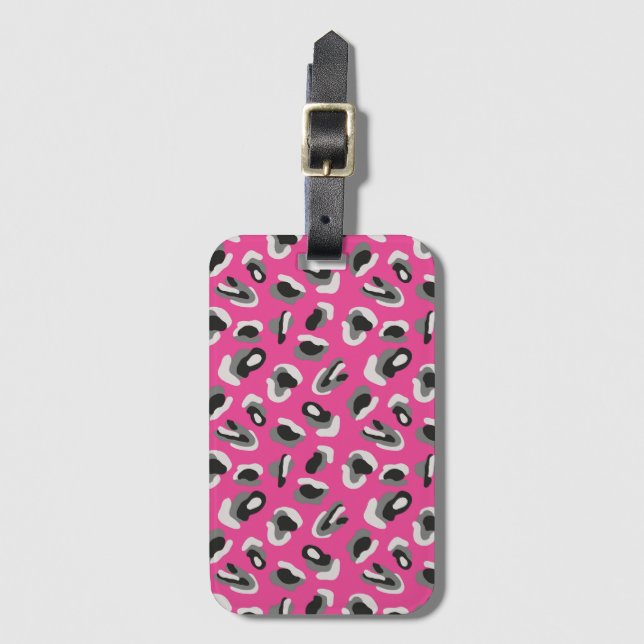 Bright pink animal print pattern luggage tag (Front Vertical)