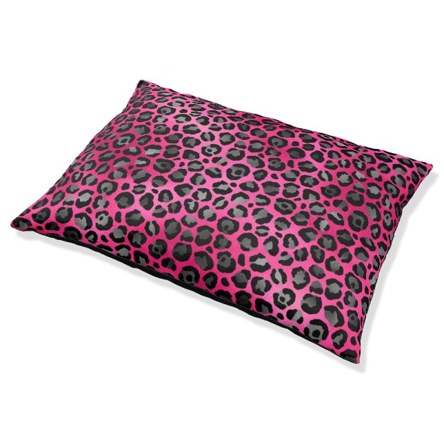 BRIGHT PINK ANIMAL PRINT PATTERNED PET BED (Angled)
