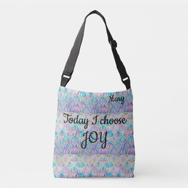 Bright Pink Aqua Art Deco Mermaid Today I Choose Crossbody Bag (Front)