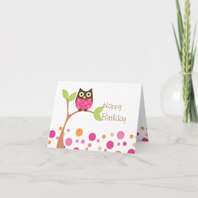 Bright Pink Baby Owl Card (Front)