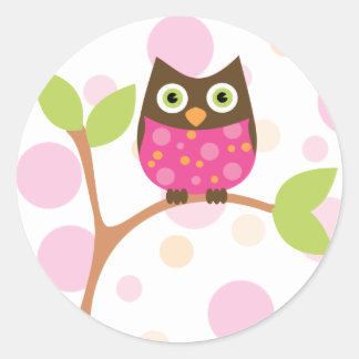 Bright Pink Baby Owl Classic Round Sticker