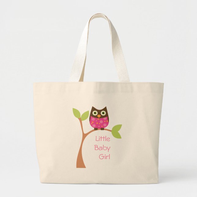 Bright Pink Baby Owl Large Tote Bag (Front)