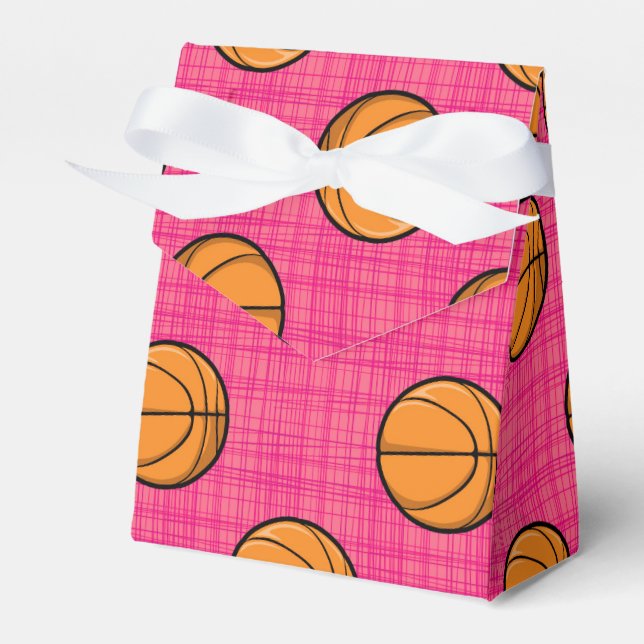 Bright Pink Basketball Pattern Favor Boxes (Front Side)