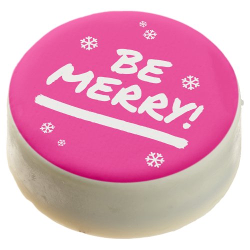 Bright Pink Be Merry Christmas Holiday Chocolate Covered Oreo