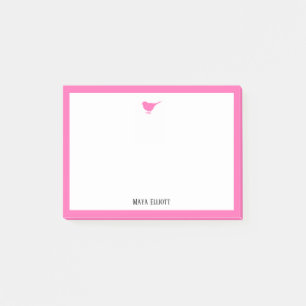 Bright Pink Bird and Border w/ White & Name Post-it Notes