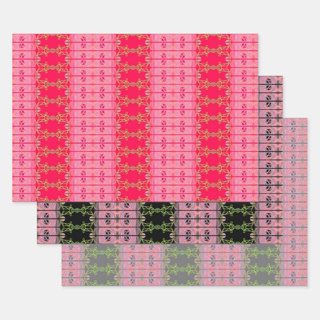 Bright Pink Black and Grey Wrapping Paper Sheets (Set)