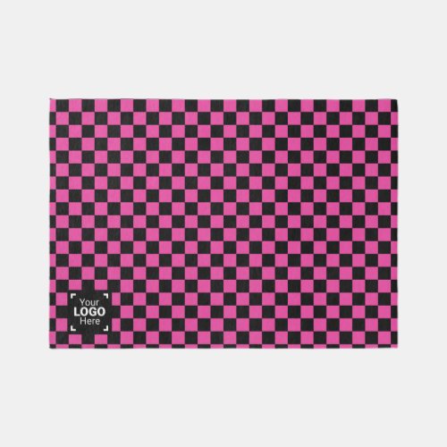 Bright_Pink  Black Chessboard Checks Custom Logo Rug