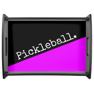 Bright Pink Black Color Block Fun Pickleball Text Serving Tray