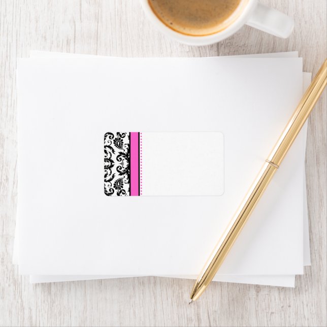Bright Pink & Black Damask Dots Address Labels (Insitu)