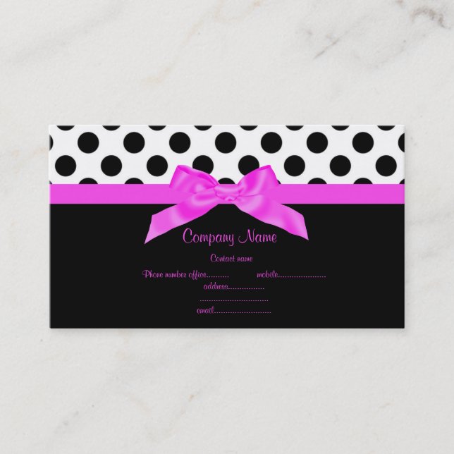 BRIGHT PINK & BLACK POLKA DOT BUSINESS CARD (Front)