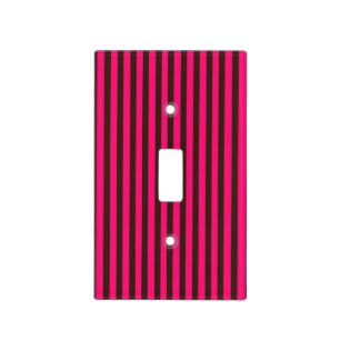 Bright pink black stripes pattern girly light switch cover