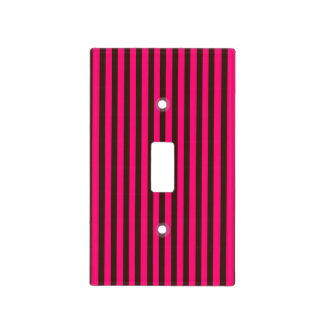 Bright pink black stripes pattern girly light switch cover