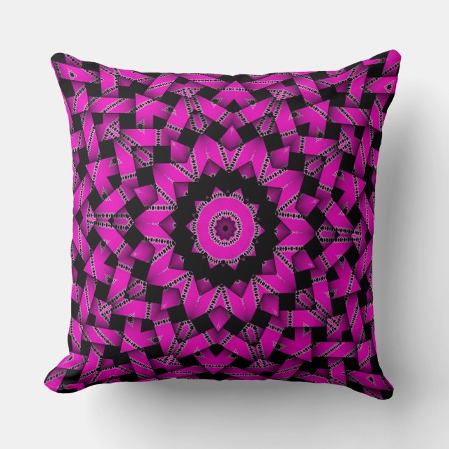 Bright Pink Black White Star Graphic Patterns Throw Pillow (Front)