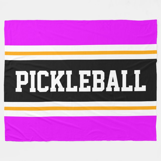 Bright Pink Black Yellow PICKLEBALL Racing Stripes Fleece Blanket (Front (Horizontal))