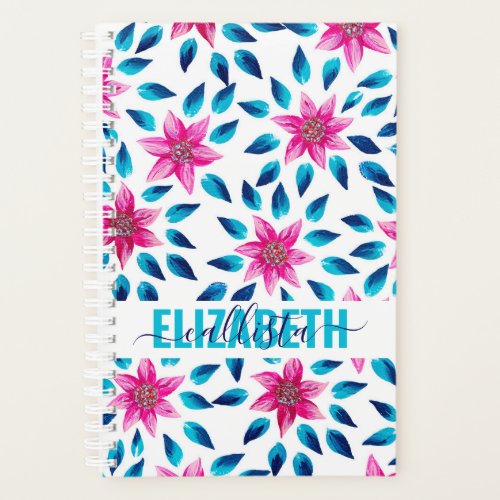 Bright Pink Blue Flowers Leaves Acrylic Monogram Planner