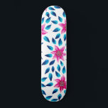 Bright Pink Blue Flowers Leaves Acrylic Paint Skateboard<br><div class="desc">This modern and girly pattern is perfect for the trendy and stylish woman. It features hand-painted bright neon pink, blush pink, teal green, and navy blue acrylic flowers and leaves pattern on top of a simple white background. It's artsy, pretty, elegant, unique, and original. Stylize with these hand-painted flowers done...</div>