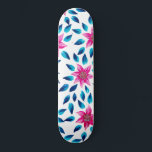 Bright Pink Blue Flowers Leaves Acrylic Paint Skateboard<br><div class="desc">This modern and girly pattern is perfect for the trendy and stylish woman. It features hand-painted bright neon pink, blush pink, teal green, and navy blue acrylic flowers and leaves pattern on top of a simple white background. It's artsy, pretty, elegant, unique, and original. Stylize with these hand-painted flowers done...</div>